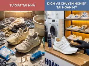 So sánh hậu quả làm hỏng giày khi tự giặt tại nhà và hiệu quả bảo vệ form dáng khi đến spa giày Hạ Long.