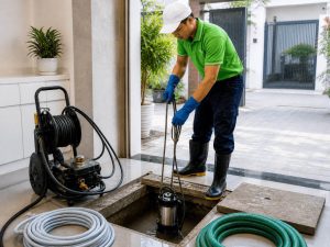Thợ vệ sinh bồn nước gia đình Hạ Long chuẩn bị máy bơm chìm hút bùn chuyên dụng